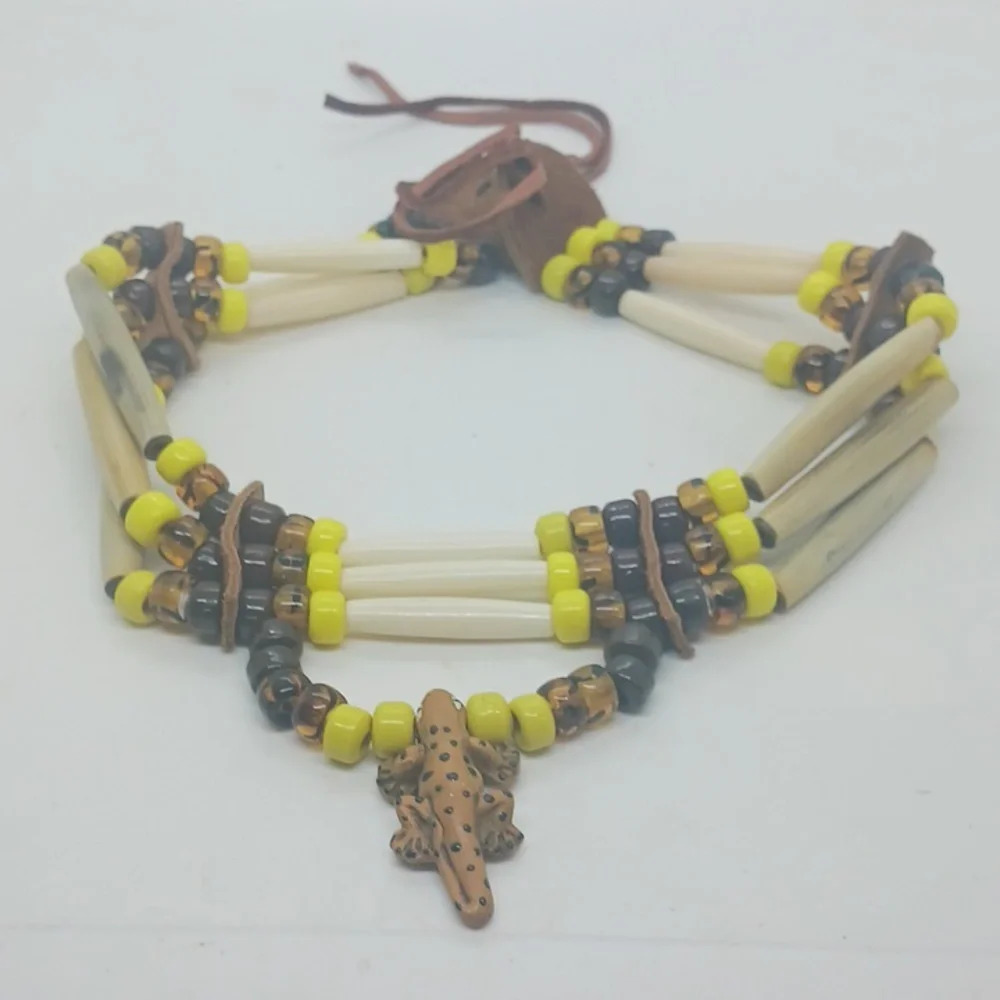 NEW HANDMADE UNISEX TRIBAL CHOKER NECKLACE WITH IGUANA